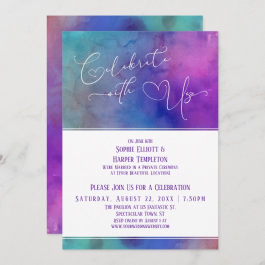 私たちと一緒に祝おう 水彩ハートの受付のみ 招待状 (正面/裏面)