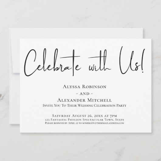 私たちと一緒に祝おう！ 現代の手書きレセプション 招待状 (正面)