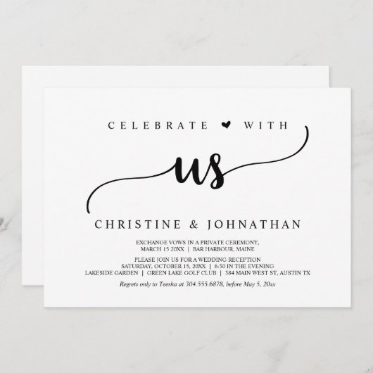 私たちと一緒に祝おう、素朴なウェディングエロープメントパーティー 招待状 (正面/裏面)