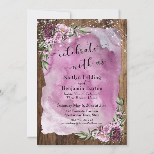 私たちと一緒に祝おう！素朴な水彩花イラストのライト 招待状 (正面)