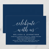 私たちと一緒に祝おう、結婚式の秘密の誓い、ネイビーブルーの中での誓い 招待状 (正面/裏面)