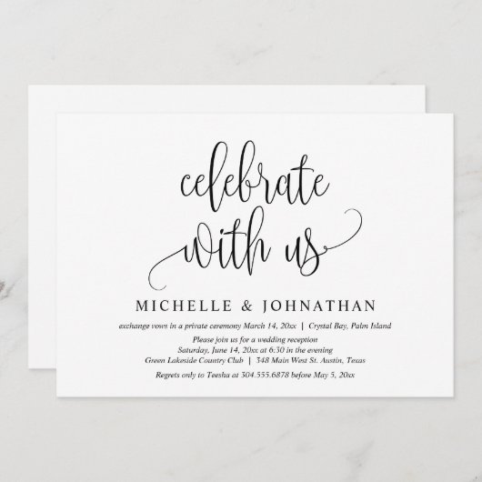 私たちと一緒に祝おう - 結婚式の秘密結婚のお祝い 招待状 (正面/裏面)