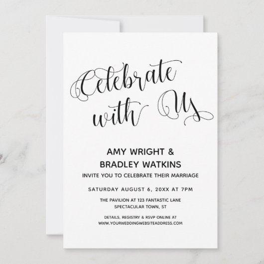 「私たちと一緒に祝おう」 結婚式後パーティーのみ 招待状 (正面)