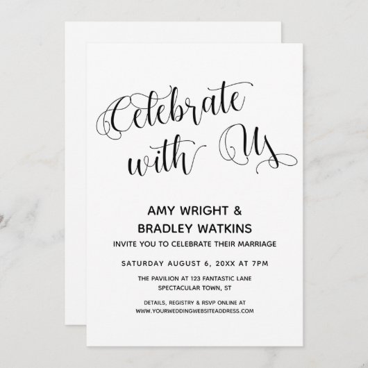 「私たちと一緒に祝おう」 結婚式後パーティーのみ 招待状 (正面/裏面)