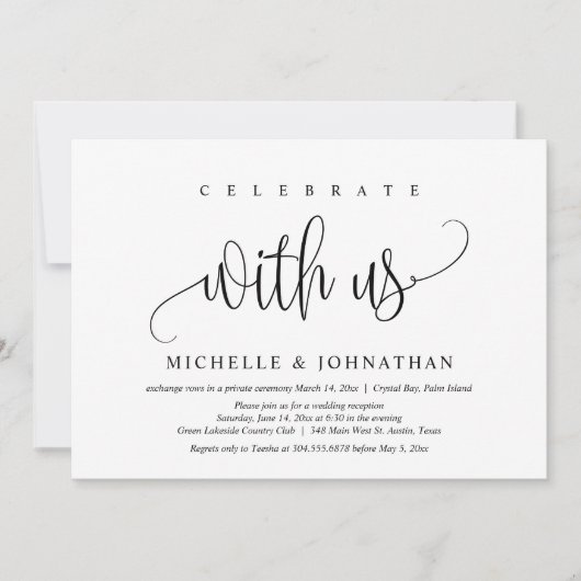 私たちと一緒に祝おう - 結婚後の隠遁生活のお祝い 招待状 (正面)