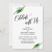 私たちと一緒に祝おう 詳細な脚本とグリーンが彩るセレブレーション 招待状 (正面)