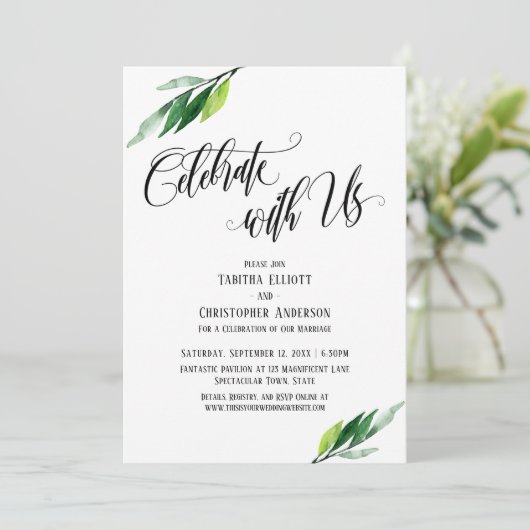 私たちと一緒に祝おう 詳細な脚本とグリーンが彩るセレブレーション 招待状 (スタンド正面)