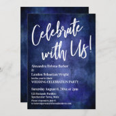 私たちと一緒に祝おう!豊かな青のグランジ手書き 招待状 (正面/裏面)