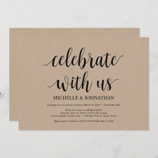 私たちと一緒に結婚式の隠し結婚のお祝いをしよう 招待状 (正面/裏面)