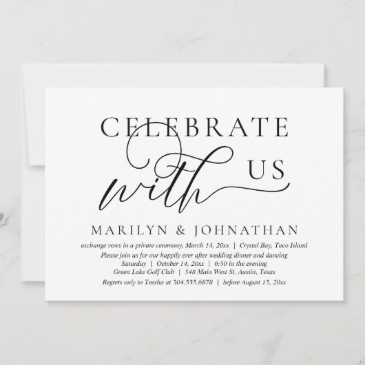 私たちと一緒に結婚式の隠し結婚 Dinner Dancing を祝おう 招待状 (正面)