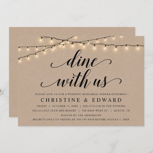 私たちと一緒に食事を結婚する、リハーサル、クラ素朴フト 招待状 (正面/裏面)