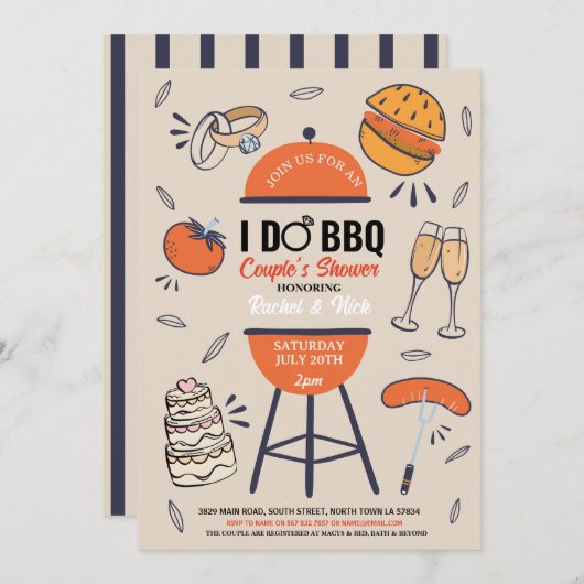 私たちと一緒にBBQ カップルシャワーのエンゲージメントガーデンパーティ 招待状 (正面/裏面)