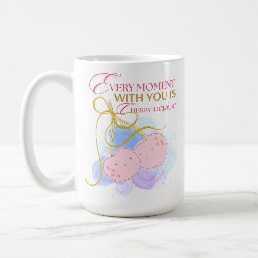 私たちと共に過ごす瞬間は、さくらんぼおいしい コーヒーマグカップ (左)