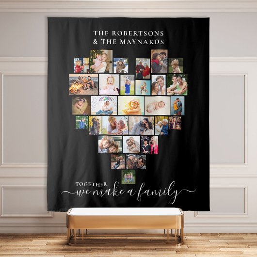 私たちと家族のハート 29 枚の写真コラージュ タペストリー