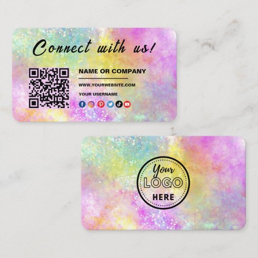 私たちと接続ロゴQrコードホロOpal スタイリッシュ 名刺 (正面/裏面)