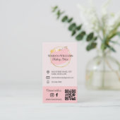 私たちと接続,ソーシャルメディア, qrコードピンクのメイクアップ 名刺 (スタンド正面)