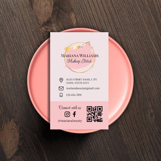 私たちと接続,ソーシャルメディア, qrコードピンクのメイクアップ 名刺