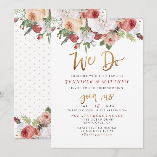 私たちと | 手書き風スタイルのスクリプトとローズの結婚式 招待状 (正面/裏面)