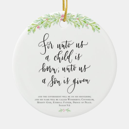 私たちにとって子供はクリスマス生まれの飾りである セラミックオーナメント (正面)