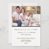 私たちにとって子供はフォト生まれ金ゴールドのクリスマスカード 招待状 (裏面)