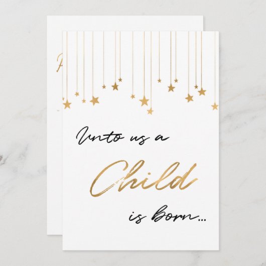 私たちにとって子供は手書きの生まれ金ゴールドのクリスマスだ シーズンカード (正面/裏面)