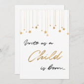 私たちにとって子供は手書きの生まれ金ゴールドのクリスマスだ 招待状 (正面/裏面)