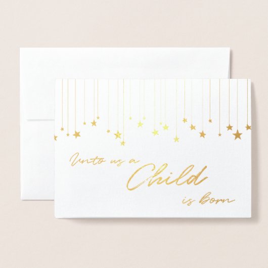 私たちにとって子供は手書きの生まれ金ゴールドのクリスマスだ 箔カード (封筒付き正面)
