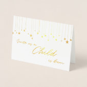 私たちにとって子供は手書きの生まれ金ゴールドのクリスマスだ 箔カード (正面)