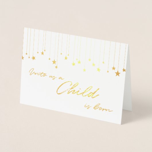 私たちにとって子供は手書きの生まれ金ゴールドのクリスマスだ 箔カード (正面)