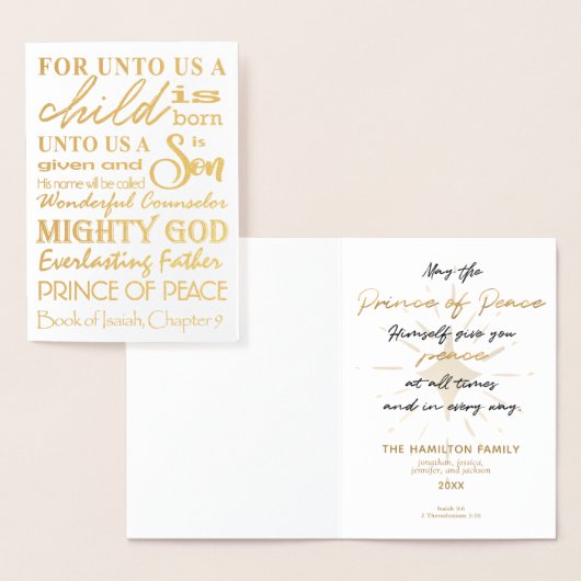 私たちにとって子供は手書きの生まれ金ゴールドのクリスマスだ 箔カード (ディスプレー)