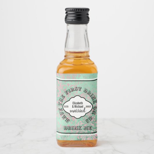 私たちに1番目の飲み物を持って – DRINK MEミント結婚式の引き出物 リキュールボトルラベル (正面)