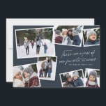 私たちのお気に入りのシーンChristmas photo collage navy シーズンカード<br><div class="desc">この7枚の写真のホリデーカードは、おもしろいと巧妙な文字を備えている – 「これらは私たちのシーンのお気に入りのいくつかである」あなたの年のハイライトを見るのに最適である。背面は他の写真と調整海軍であり、より多くの文字のための部屋。このネイビーユニークブルークリスマスカードは、友人や家族に挨拶を送るのに最適な方法である。旅行の写真、レビューの1年または共有の写真に結婚最適！</div>