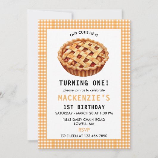 私たちのかわいこちゃんパイの1歳の誕生日 招待状 (正面)