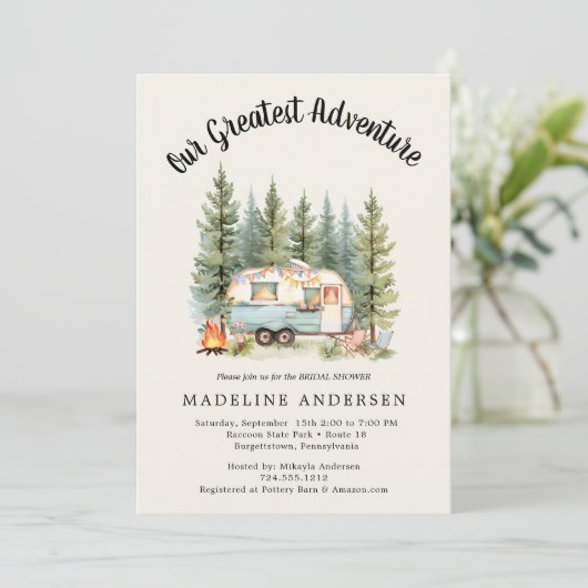 私たちのアドバ素晴らしントキャンピングセージ赤ちゃんシャワー 招待状 (スタンド正面)