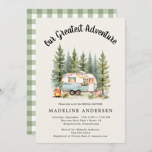 私たちのアドバ素晴らしントキャンピングセージ赤ちゃんシャワー 招待状 (正面/裏面)