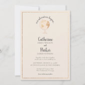 私たちのアドベンチャーワールドグローブマップトラベル結婚金ゴールド 招待状 (正面)