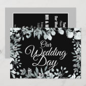 私たちのウェディングデイガーデンフローラホワイトタイポグラフィ 招待状 (正面/裏面)