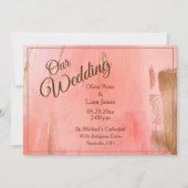 私たちのウェディング ゴールド ピンク ピーチ ウォーターカラー ウェディング 招待状 (正面)