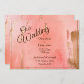 私たちのウェディング ゴールド ピンク ピーチ ウォーターカラー ウェディング 招待状 (正面/裏面)