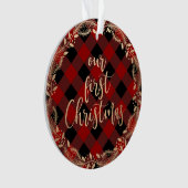 私たちのエレガント初めてのクリスマスをミスター&ミセス写真として金ゴールド オーナメント (正面)