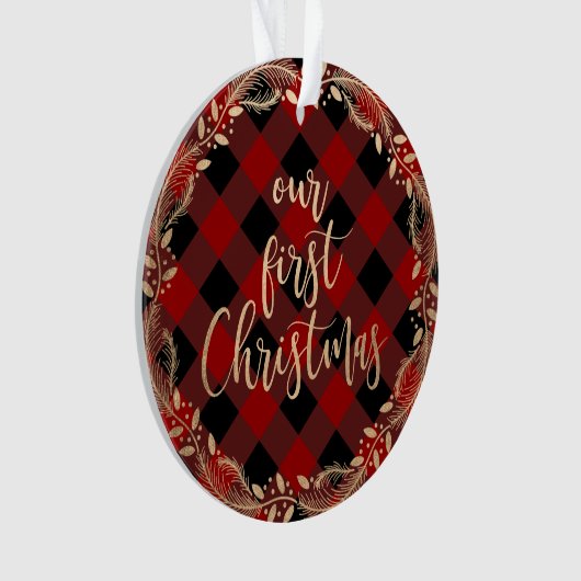 私たちのエレガント初めてのクリスマスをミスター&ミセス写真として金ゴールド オーナメント (正面)