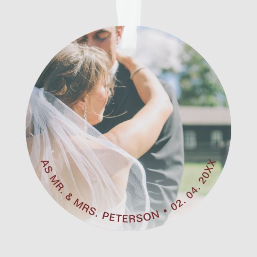 私たちのエレガント初めてのクリスマスをミスター&ミセス写真として金ゴールド オーナメント (裏面)