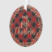 私たちのエレガント初めてのクリスマスをミスター&ミセス写真として金ゴールド オーナメント (正面)