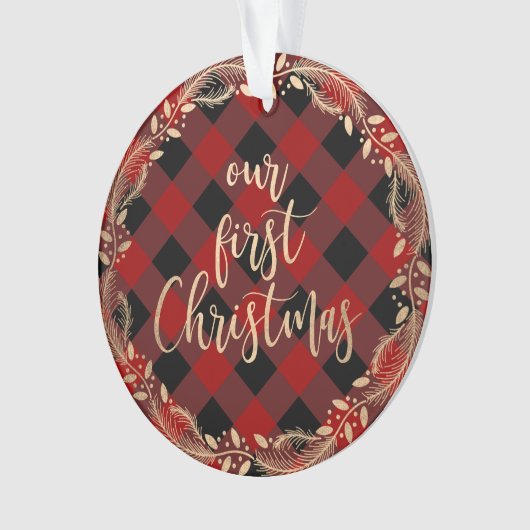 私たちのエレガント初めてのクリスマスをミスター&ミセス写真として金ゴールド オーナメント (正面)