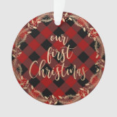 私たちのエレガント初めてのクリスマスをミスター&ミセス写真として金ゴールド オーナメント (正面)