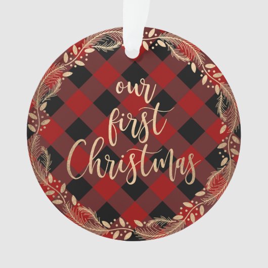 私たちのエレガント初めてのクリスマスをミスター&ミセス写真として金ゴールド オーナメント (正面)