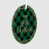 私たちのエレガント初めてのクリスマスをミスター&ミセス写真として金ゴールド オーナメント (正面)