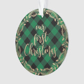 私たちのエレガント初めてのクリスマスをミスター&ミセス写真として金ゴールド オーナメント (正面)