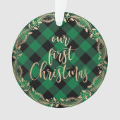 私たちのエレガント初めてのクリスマスをミスター&ミセス写真として金ゴールド オーナメント (正面)