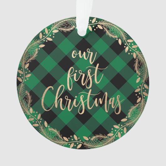 私たちのエレガント初めてのクリスマスをミスター&ミセス写真として金ゴールド オーナメント (正面)